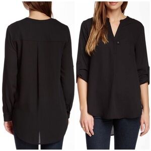 Pleione Black Long Sleeve High-low Blouse XS